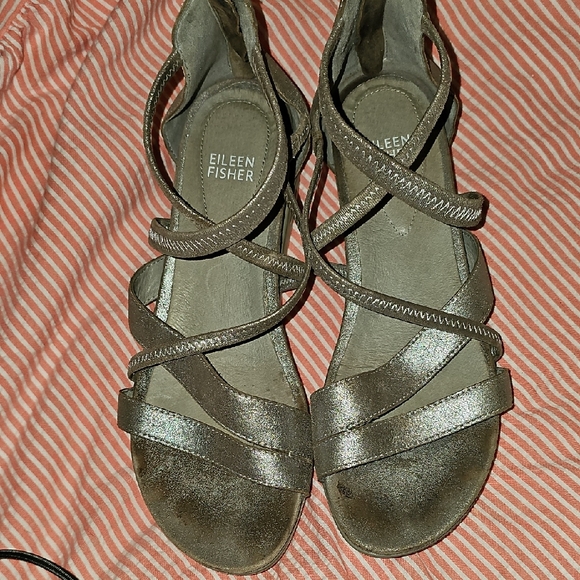 Eileen Fisher Silver Strappy Sandals - Picture 1 of 5